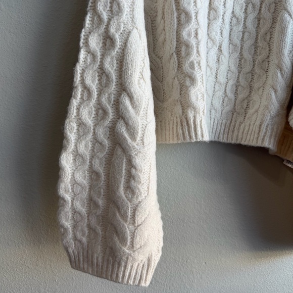 Topshop Cream Chunky Cable Balloon Long Sleeve Boho Cozy Knit Sweater  Size 14 - Picture 4 of 12